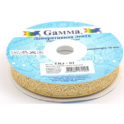 Тесьма 12 мм жаккард TRJ-01 золото уп. 10 м в интернет-магазине Швейпрофи.рф