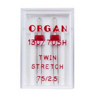 Иглы быт. маш. ORGAN 130/705Н № 75/2,5 двойные стрейч (уп. 2 шт.) в интернет-магазине Швейпрофи.рф