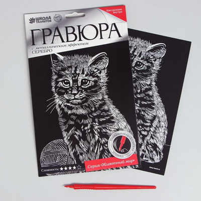 Гравюра Школа Талантов 2108189 «Кошечка» 14,5*21 см Гр с эффектом серебро в интернет-магазине Швейпрофи.рф