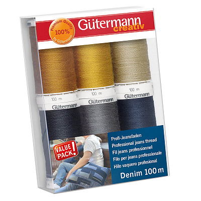 Нитки п/э Гутерман GUTERMAN DENIM 100 м набор 6 кат. 731144 (7726432) в интернет-магазине Швейпрофи.рф