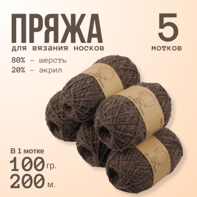 Пряжа Шерсть Alpira «Носочная теплая», 100 г / 200 м, коричневый меланж (шоколад) в интернет-магазине Швейпрофи.рф