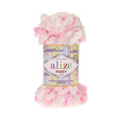 Пряжа Пуффи Колор (Puffy Color), 100 г / 9.2 м  5863 белый/розовый в интернет-магазине Швейпрофи.рф
