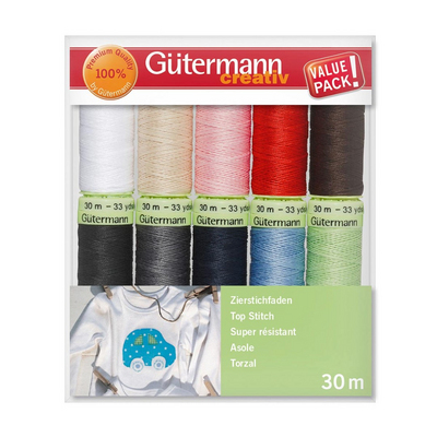 Нитки п/э Гутерман GUTERMAN TOP STITCH №30 для отстрочки набор ниток 10 катушек 731154 в интернет-магазине Швейпрофи.рф