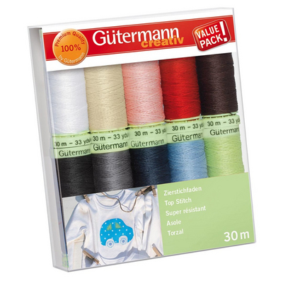 Нитки п/э Гутерман GUTERMAN TOP STITCH №30 для отстрочки набор ниток 10 катушек 731154 в интернет-магазине Швейпрофи.рф