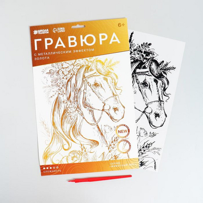 Гравюра Школа Талантов 4528672 «Лошадь в цветах» 21*29 см Гр с эффектом золото в интернет-магазине Швейпрофи.рф