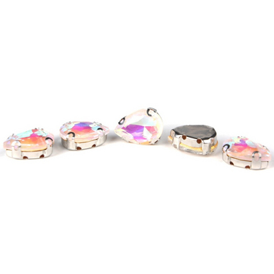 Стразы пришивн. «Астра» (капля) 10*14 мм в цапах/серебро АЦ002НН1014 (уп 5 шт) 612053 белый АВ в интернет-магазине Швейпрофи.рф